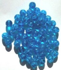 50 8mm Medium Blue Crackle Glass Beads